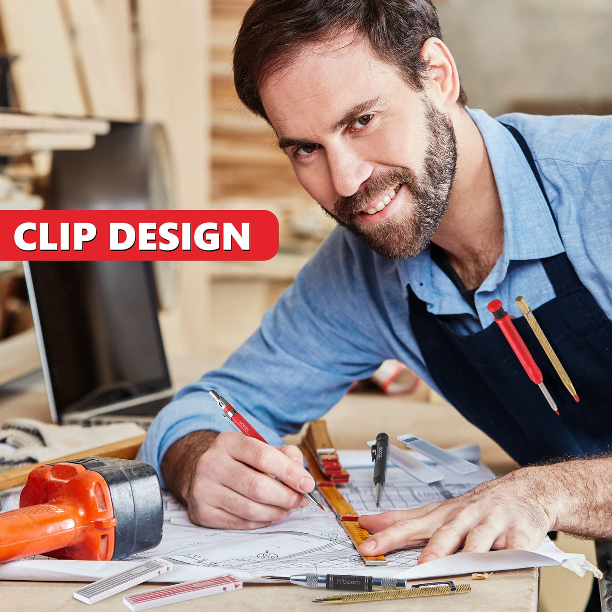 Hiboom 10 Pack Carpenter Pencil Set, 4 Colorful Solid Carpenter Pencils with Sharpener and Refills, Automatic Center Punch, Carbide Scribe Tool Kit Hiboom