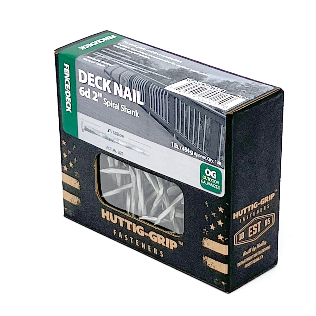 Huttig-Grip Fence Deck Nails 2 inches 6d for Wood Fencing HGN6OGSTDK1 Spiral Shank Outdoor Galvanized Finish, 1 lb Pack of 138 Nails OHIY