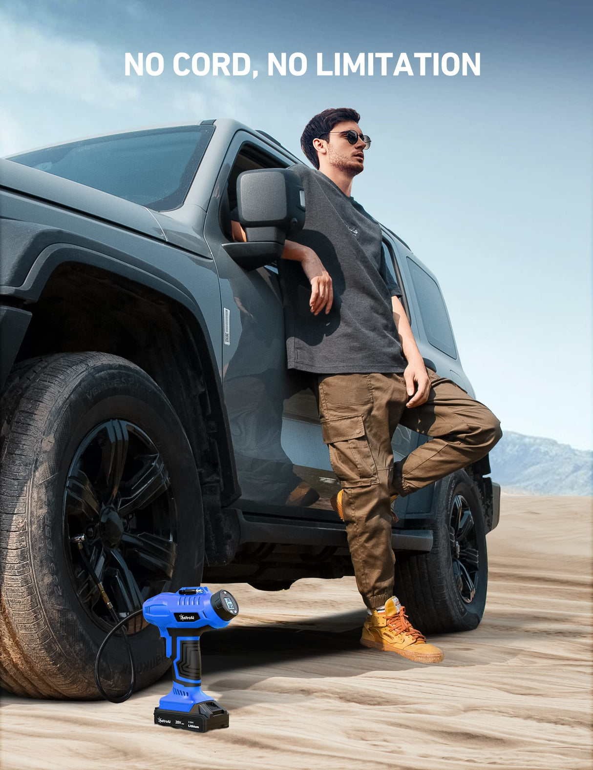 AstroAI Cordless Tire Inflator Air Compressor 20V Rechargeable Battery Powered 160PSI Portable Handheld Air Pump with 12V Car Power Adapter Digital AstroAI