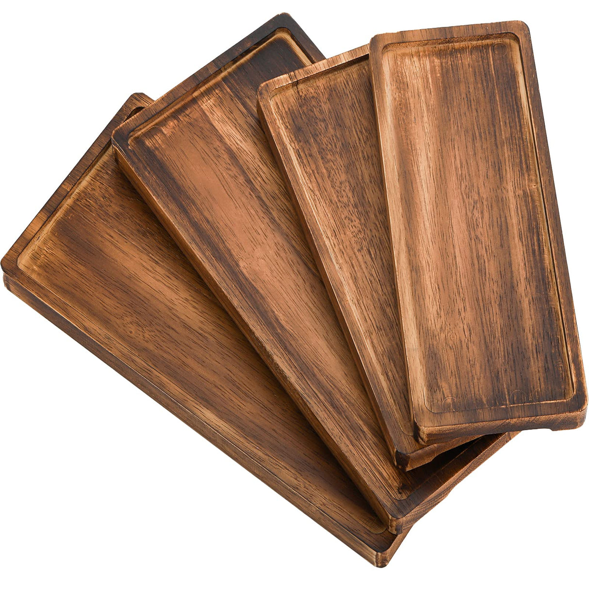 SOUJOY Set of 4 Wood Serving Tray, Oak Platter for Food, 12'', 14.5'' Rectangular Charcuterie Board with Edge for Home Decor, Dessert, Vegetables, SOUJOY
