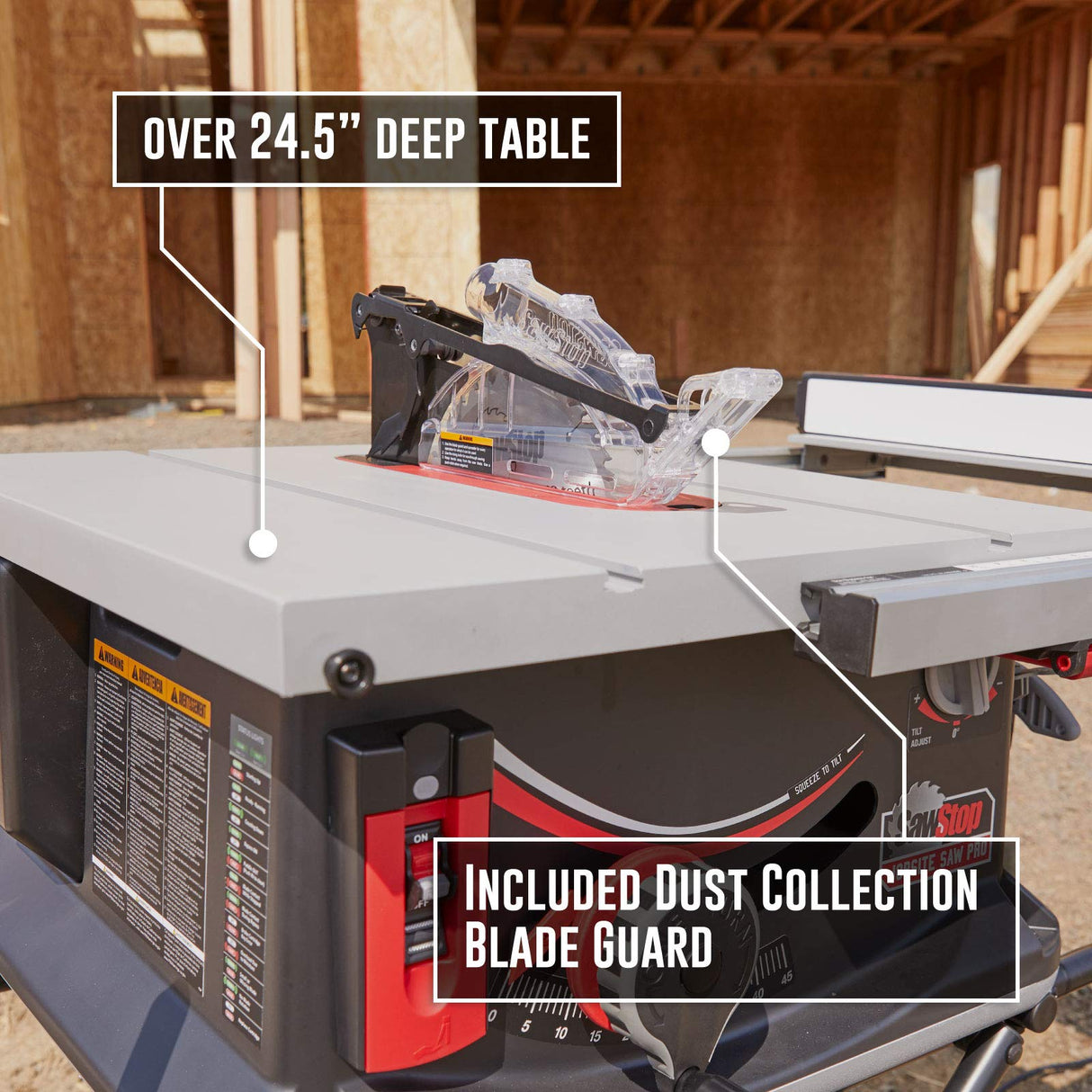 SAWSTOP 10-Inch Jobsite Saw Pro with Mobile Cart Assembly, 1.5-HP, 12A, 120V, 60Hz (JSS-120A60) SawStop