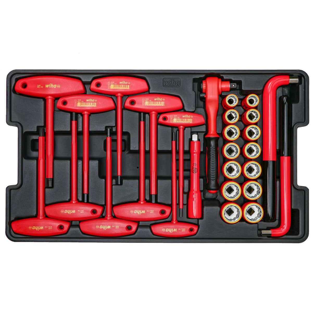 Wiha 32800 Insulated Tool Set with Screwdrivers, Nut Drivers, Pliers, Cutters, Ruler, Knife and Sockets in Rolling Tool Case, 10,000 Volt Tested and Wiha