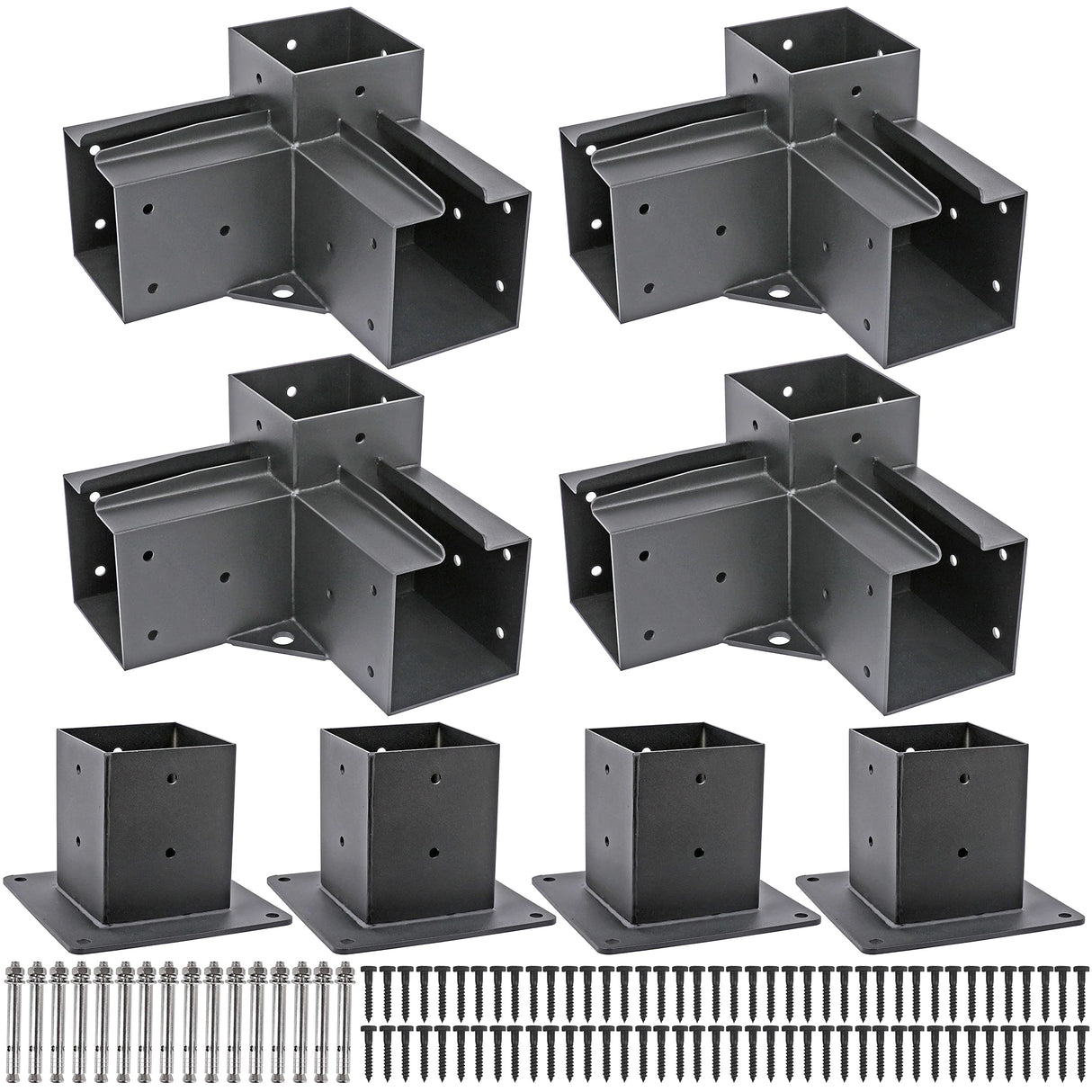 Deck Man 4x4(Actual Size: 3.5x3.5inch) Stainless Steel 3-Way Right Corner pergola Bracket with 4 Flange Anchors,Pergola/Gazebo kit (4 Pack) Deck Man