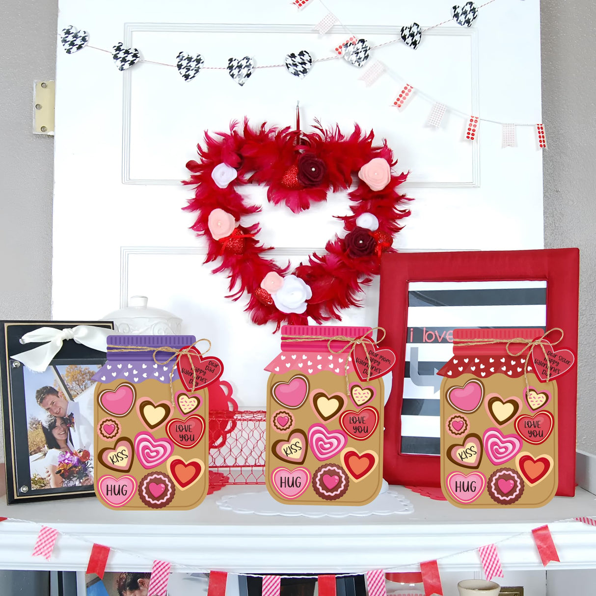 WATINC 30PCS Valentine’s Day Love Candy Jar Craft Kit, Make Your Own Valentines Thankful Candy Mason Jar, DIY Love Heart Candy Jar Decor Craft WATINC