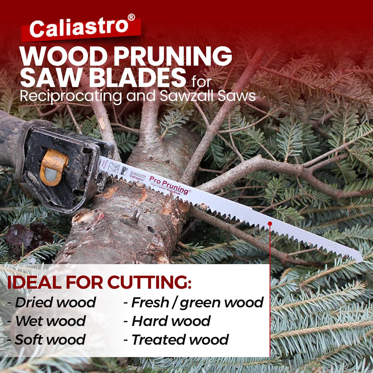Caliastro 12-Inch Wood Pruning Saw Blades for Reciprocating/Sawzall Saws - 5 Pack Caliastro