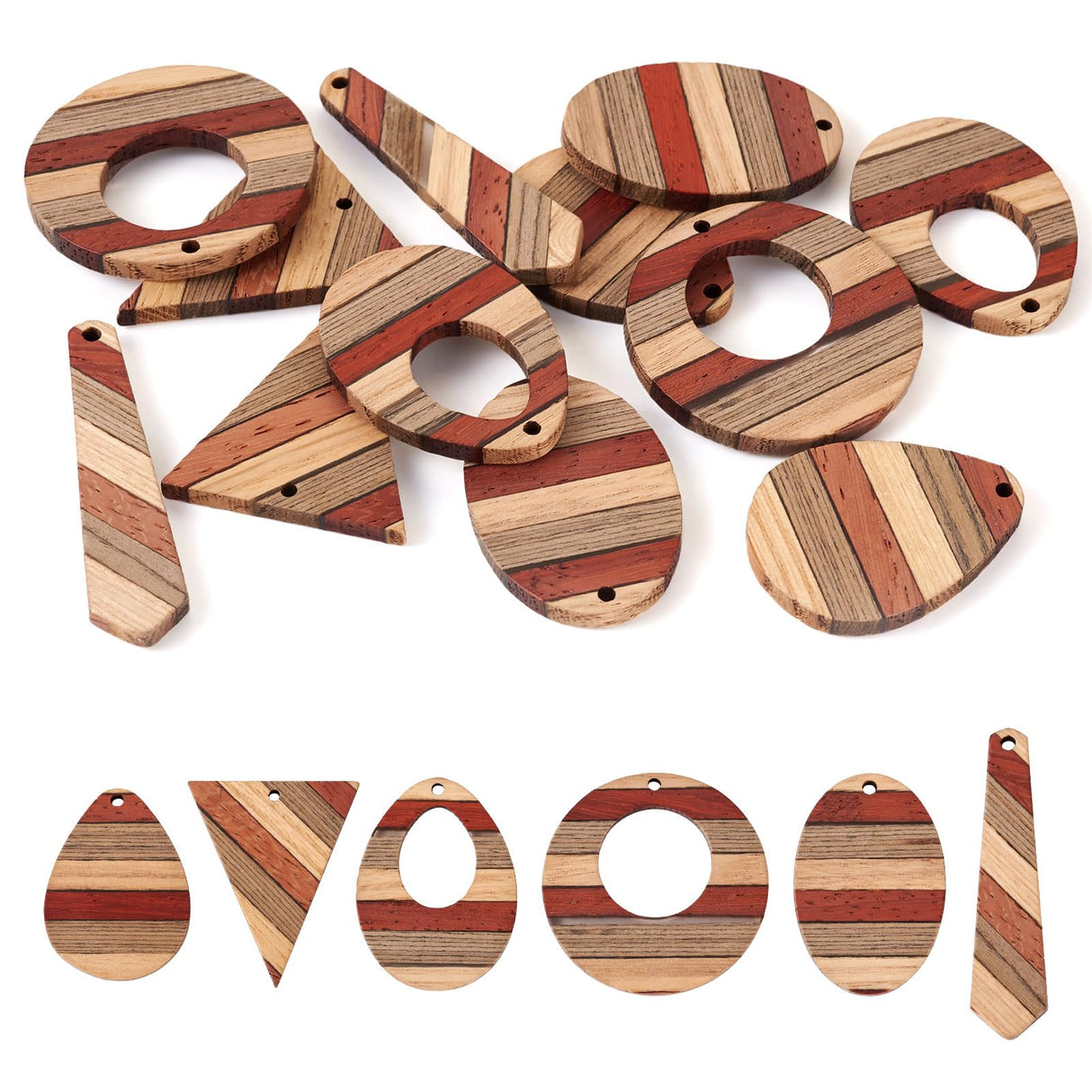 FASHEWELRY 12Pcs Striped Resin Wood Earring Charms Boho Wooden Earring Blanks Geometric Wooden Earring Pieces Vintage Bohemian Charms for DIY Jewelry FASHEWELRY