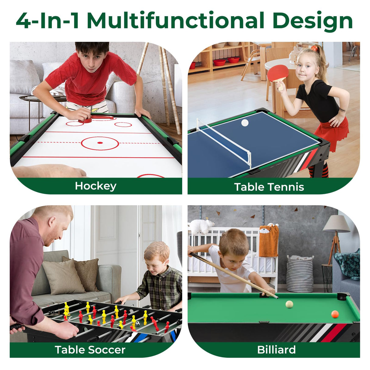 Goplus 4-in-1 Combination Game Table, Multi Game Table Set with Soccer, Air Hockey, Billiards, Table Tennis Tabletop, Pool Table Foosball Table for Goplus