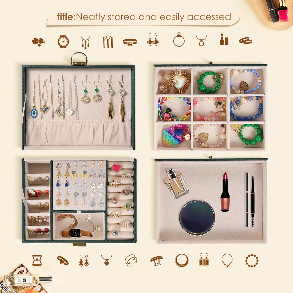 coobest 3 Layer Jewelry Box, Jewelry Holder Organizer with Jewelry Organizer Drawer, Large Jewelry Boxes & Organizer with Velvet Earring Organizer, coobest