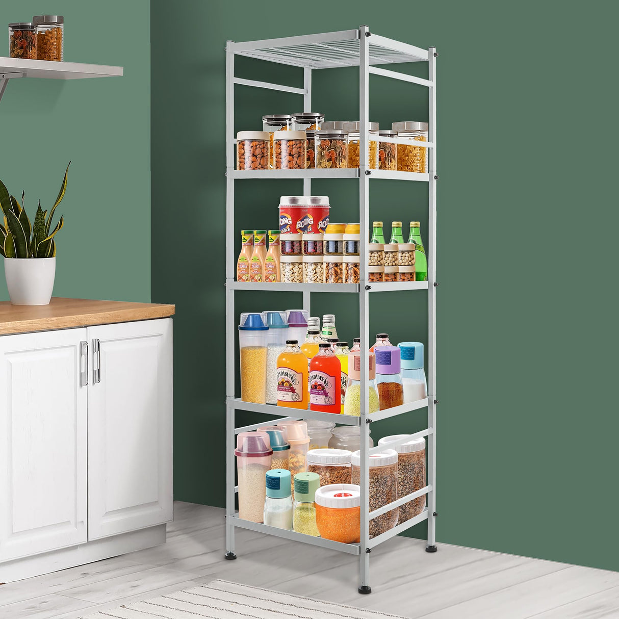 5-Wire Shelving Metal Storage Rack Shelves, Standing Storage Shelf Units for Laundry Bathroom Kitchen Pantry Closet(Silver,16.9L x 12.8W x 50.5H) Soywey