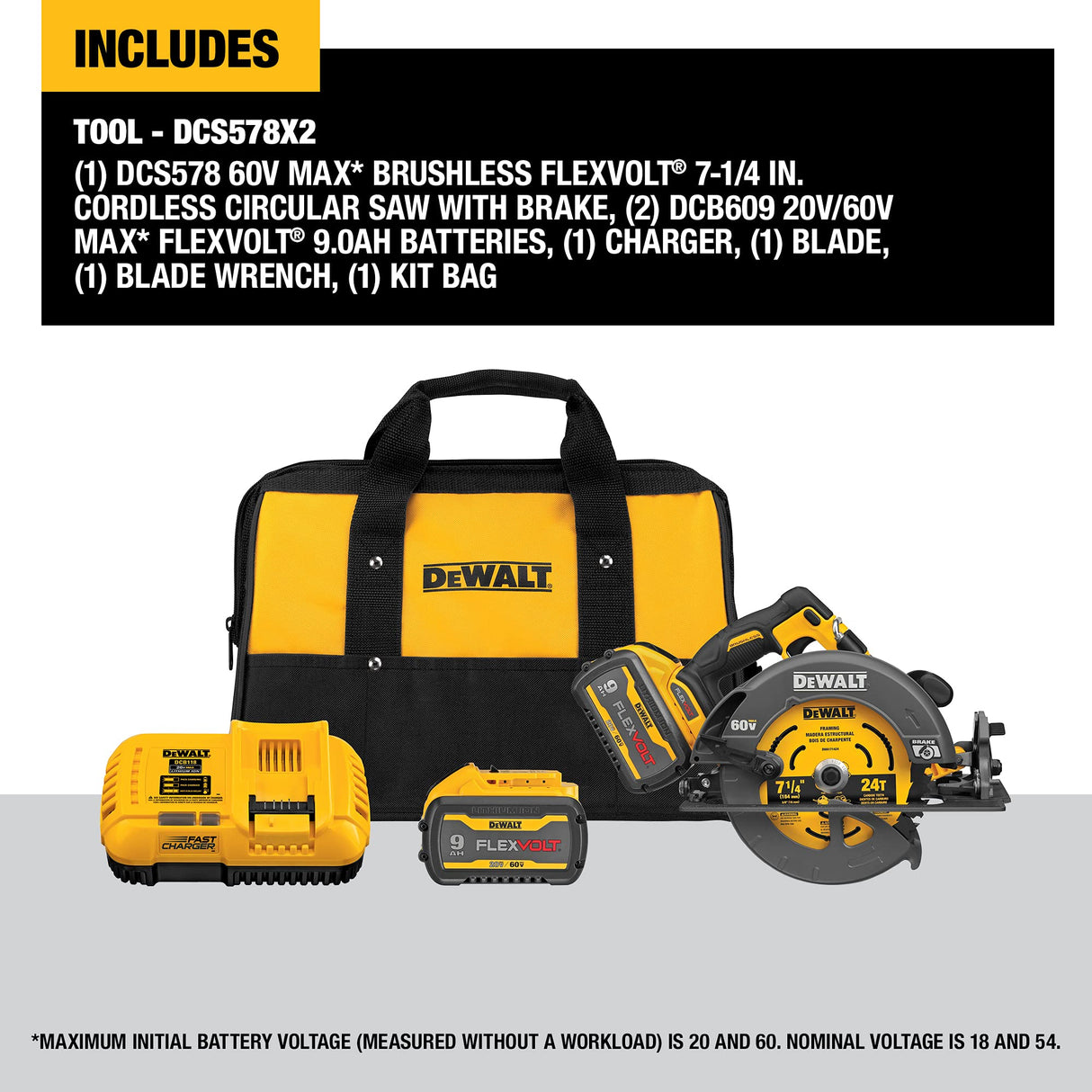 DEWALT FLEXVOLT 60V MAX* Circular Saw with Brake Kit, 7-1/4-Inch (DCS578X2) DEWALT