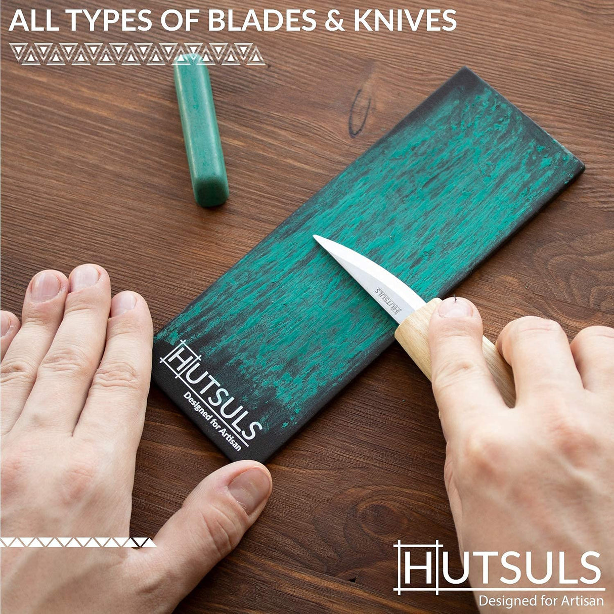 Hutsuls Sloyd Whittling Knife 6.5 in and HUTSULS Premium Black Leather Strop 3 x 8 in 4.0 mm Polishing Compound 1 oz Bundle Hutsuls