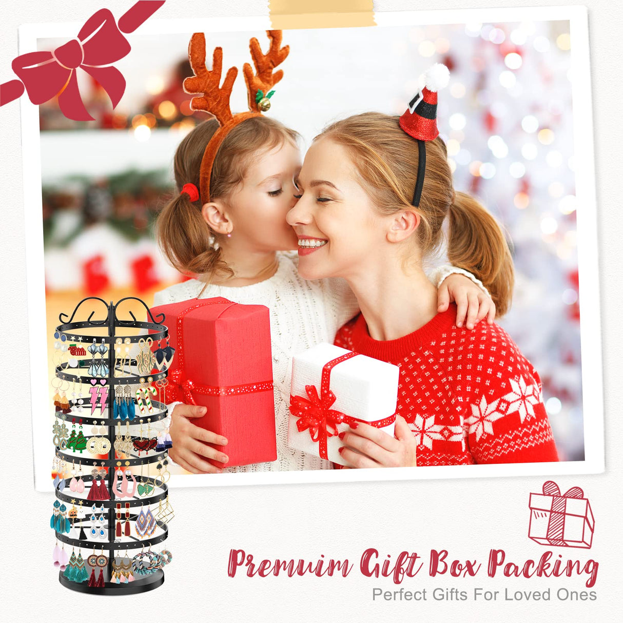 iDavosic.ly 6 Tier Metal Rotating Earring Holder Organizer, 264 Holes Earring Storage Display Tower Rack, Adjustable Earring Tree Organizer for Women iDavosic.ly