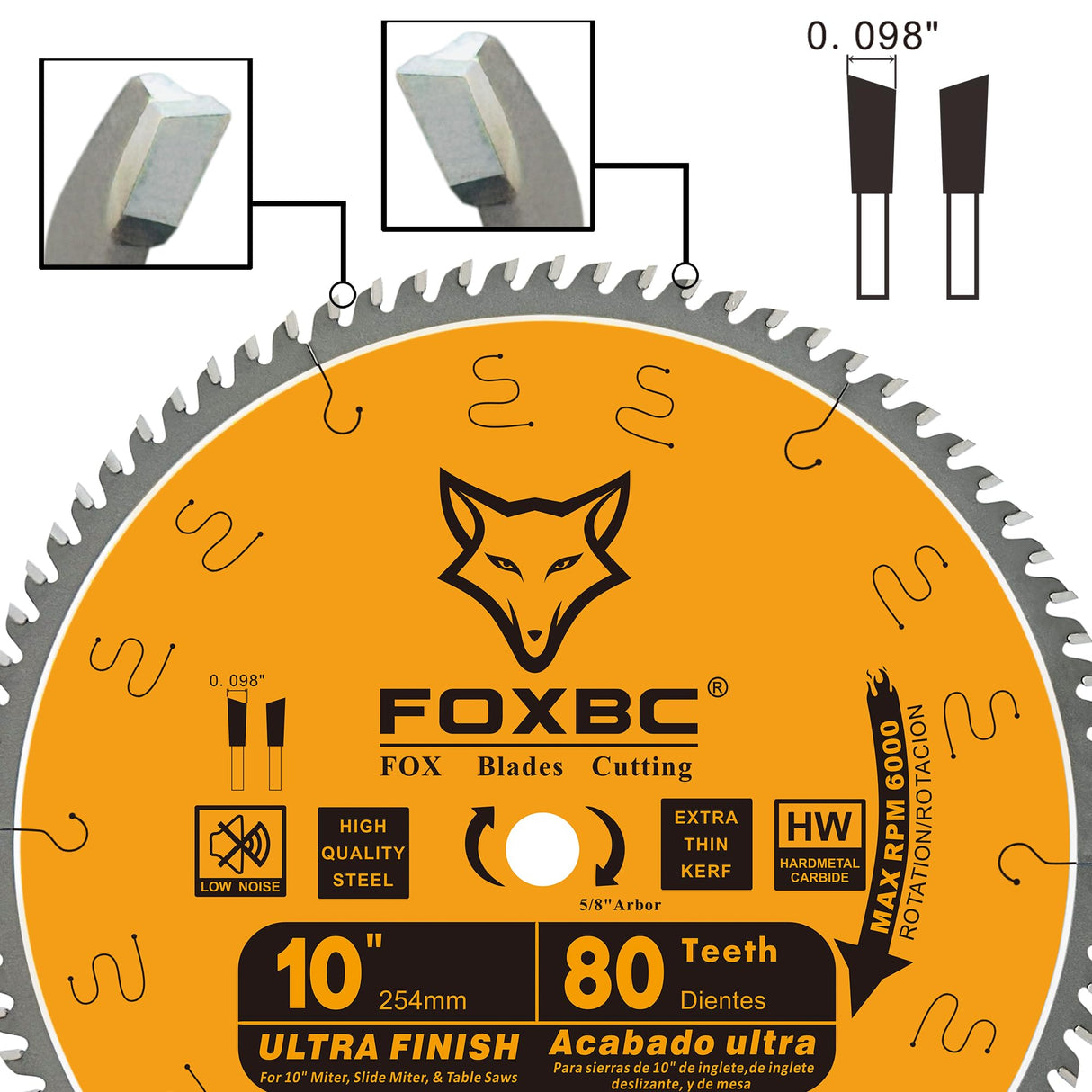 FOXBC 10-Inch Table Saw Blade, 80-Tooth, Ultra Finish Wood Cutting, 5/8-Inch Arbor FOXBC