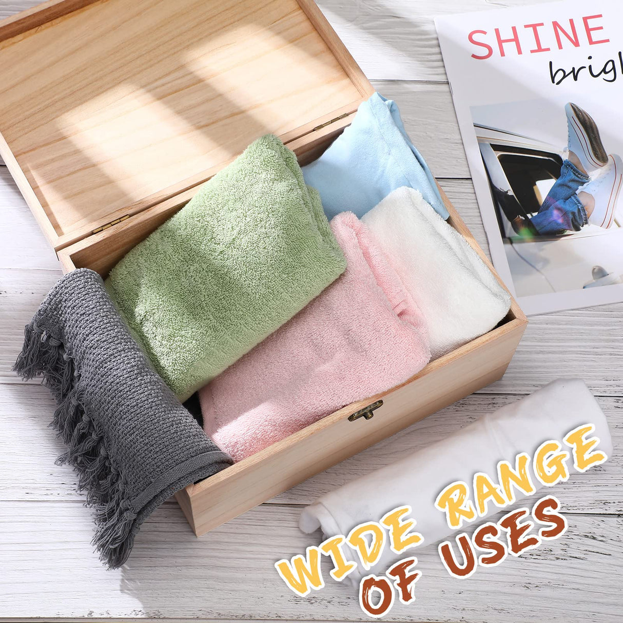 Yookeer 2 Pcs Large Unfinished Wooden Box with Hinged Lid and Front Clasp, Rectangle Unpainted Crafts DIY Wood Boxes Treasure Chest Stash Box for Art Yookeer