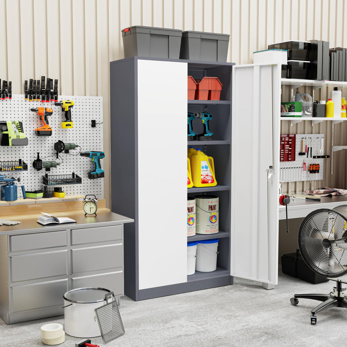 INTERGREAT Metal Garage Storage Cabinet, 72" Tall Locking Storage Cabinet with 2 Doors and 4 Adjustable Shelves, Steel Tool Locking Cabinet for Home INTERGREAT