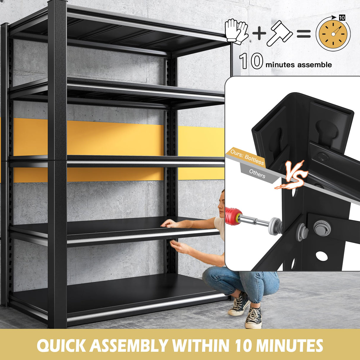 REIBII 72" H Garage Shelving Heavy Duty Garage Storage Shelves 2050LBS Wide Metal Shelving Unit Adjustable 5 Tier Heavy Duty Shelving for Garage REIBII