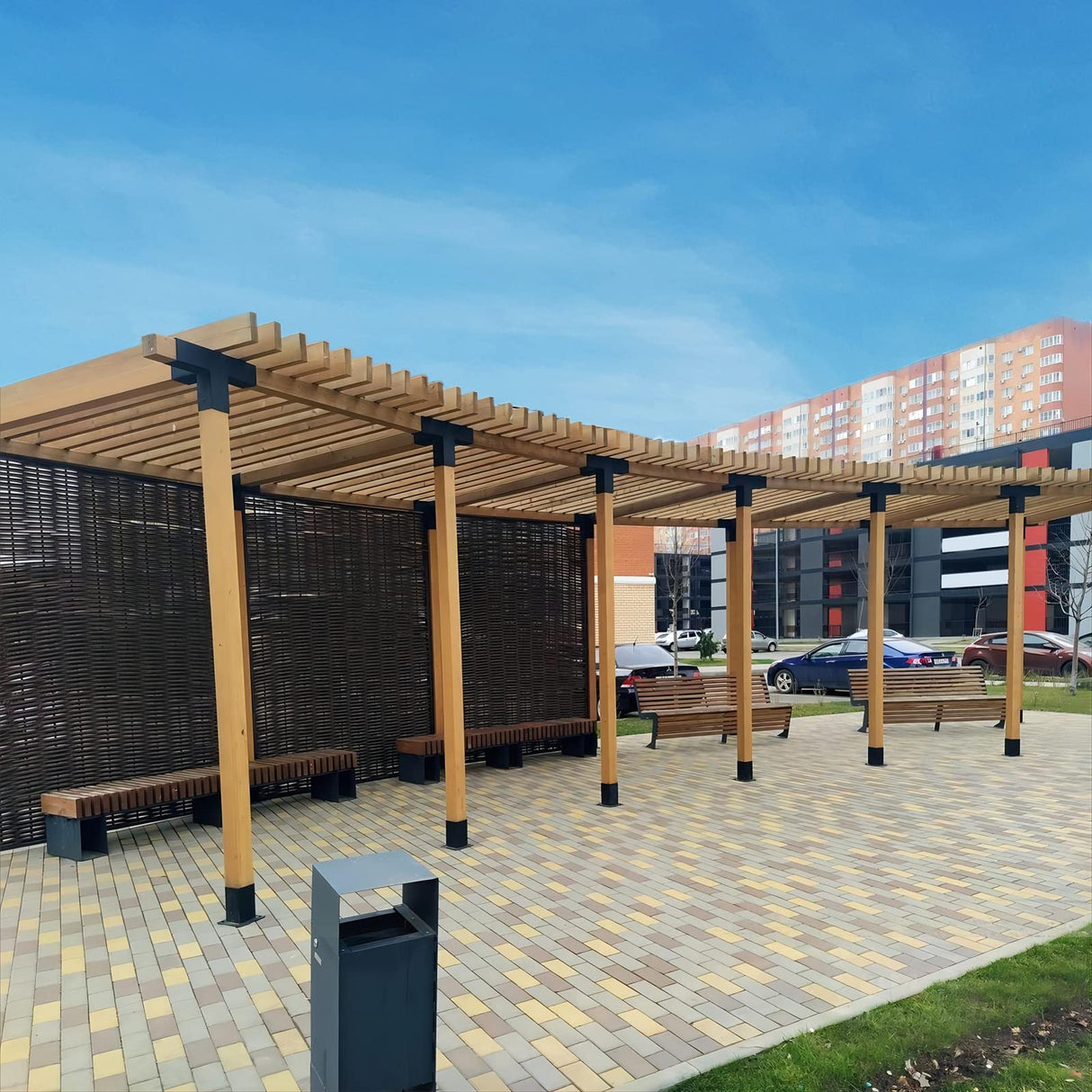 FMhotu 4x4 Pergola Brackets Kit, Glossy Black Steel 4 Way Right Angle Corner Bracket for 4x4 Wood Beams (Actual Size: 3.5×3.5inch), Post Base FMhotu