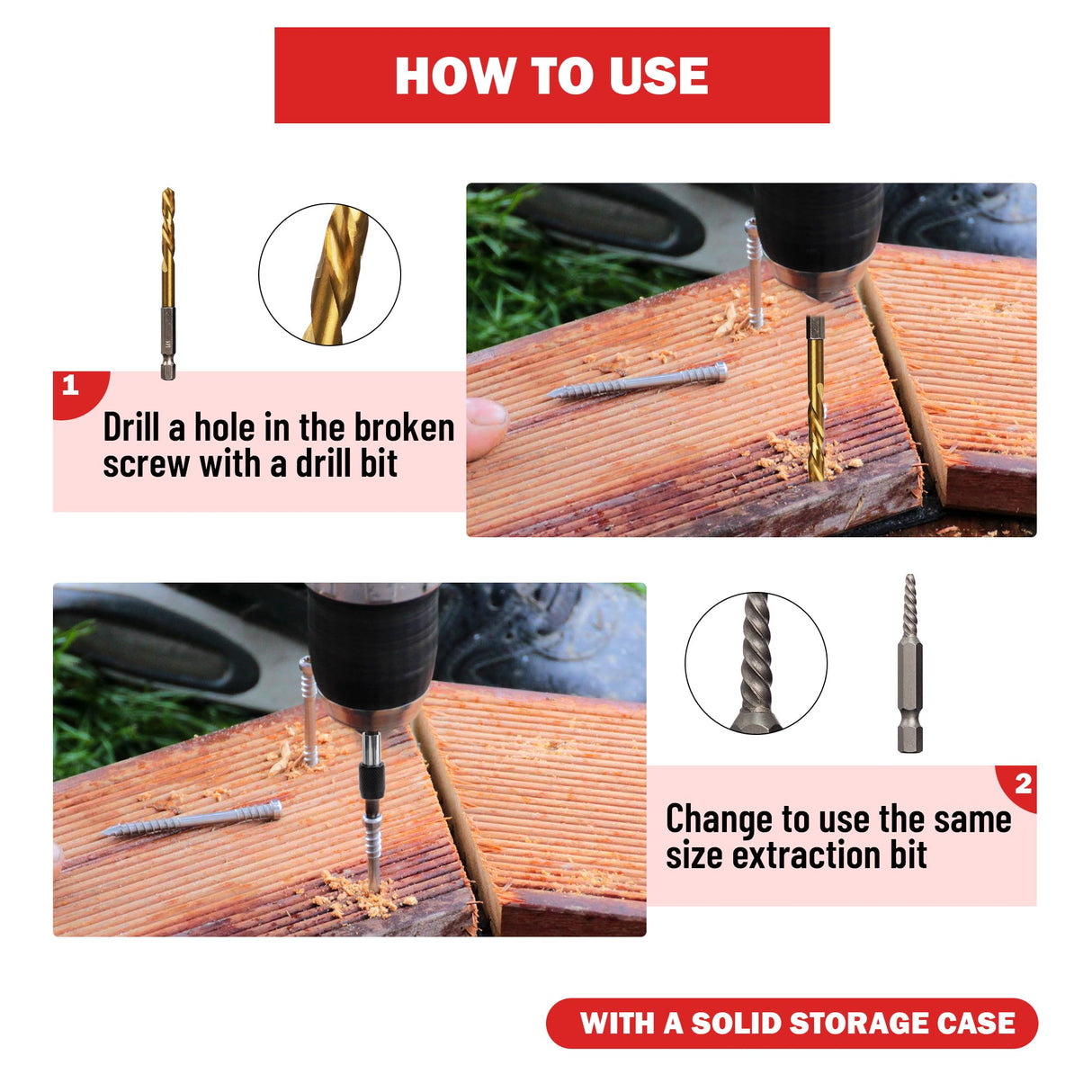 UYECOVE 15 Pieces Screw Extractor Set 6542/4341 HSS Cobalt Left Hand Drill Bit Broken Screw Extractor Kit with 1/4'' Adaptor, Stripped Screw UYECOVE