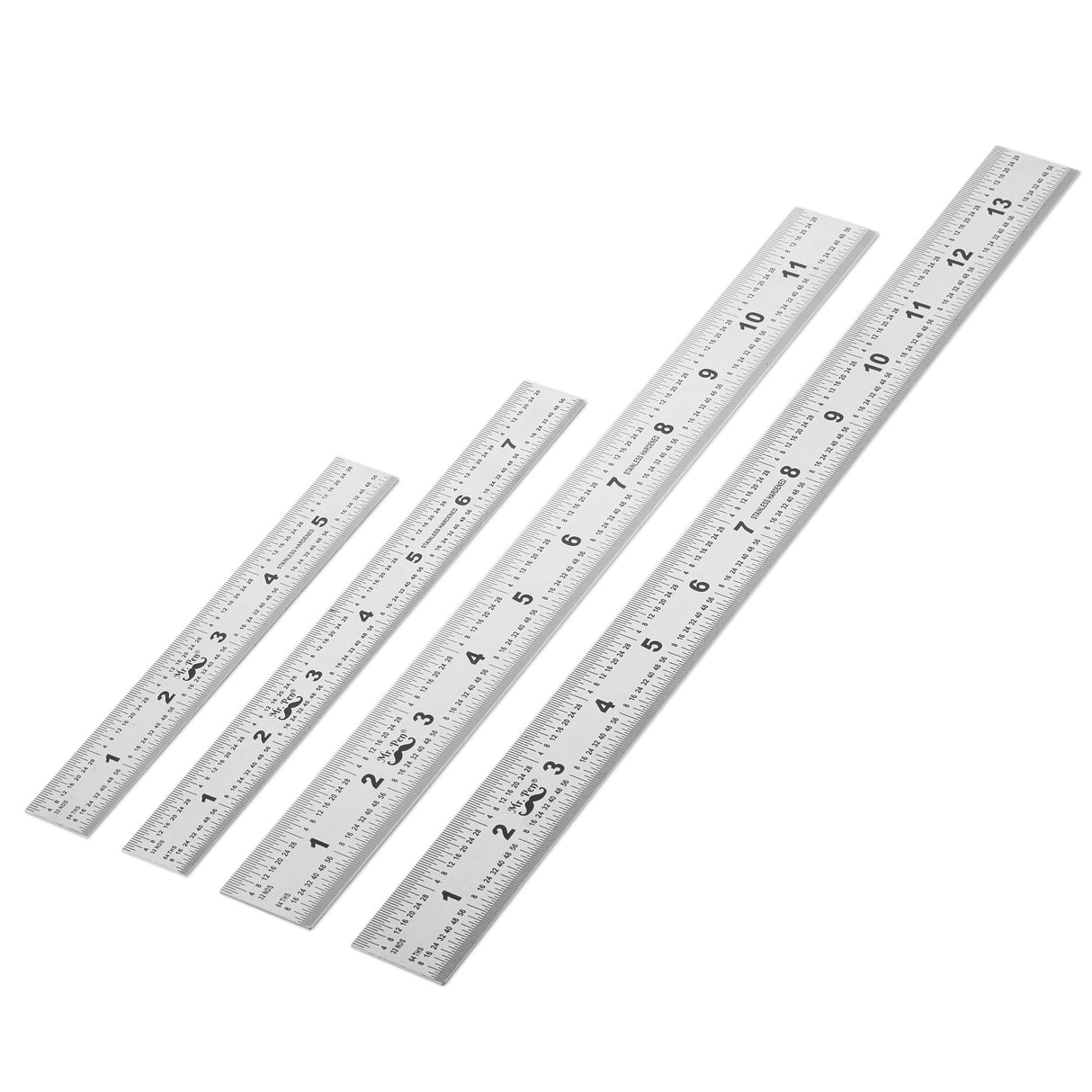 Mr. Pen- Machinist Ruler, 4 Pack (6, 8, 12, 14 inch), Metric Ruler, Millimeter Ruler, (1/64, 1/32, mm and .5 mm), 6 inch Ruler, Stainless Steel Ruler Mr. Pen