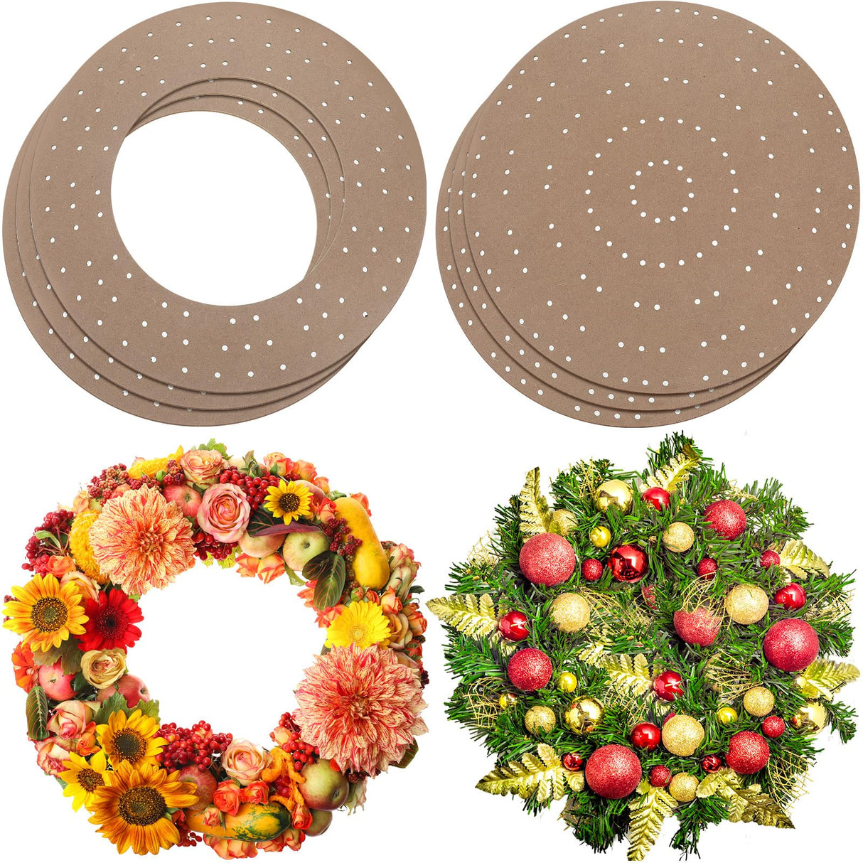 Thyle 6 Pcs Round Wreath Boards with Holes Wooden Summer Wreath Flower Boards Wood Ring Wreath Frame Supplies with 100 Nylon Cable Ties for DIY Thyle