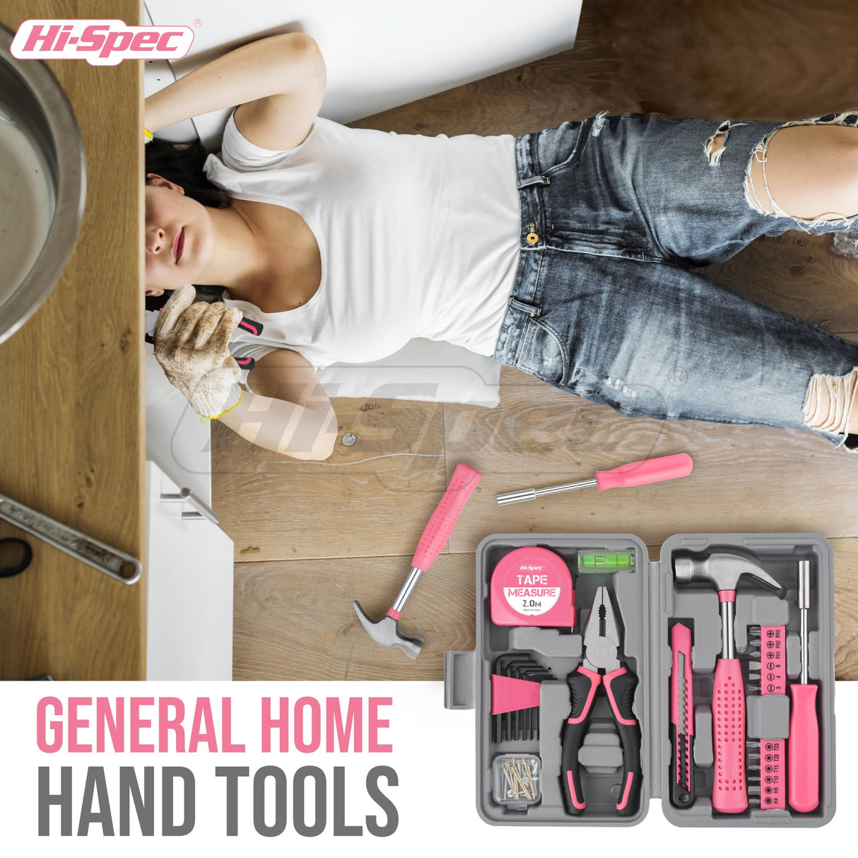 Hi-Spec 25pc Pink Household DIY Tool Kit for Women. Small Mini Tool Box Set of Starter Basic Ladies Tools For Home & Office Hi-Spec