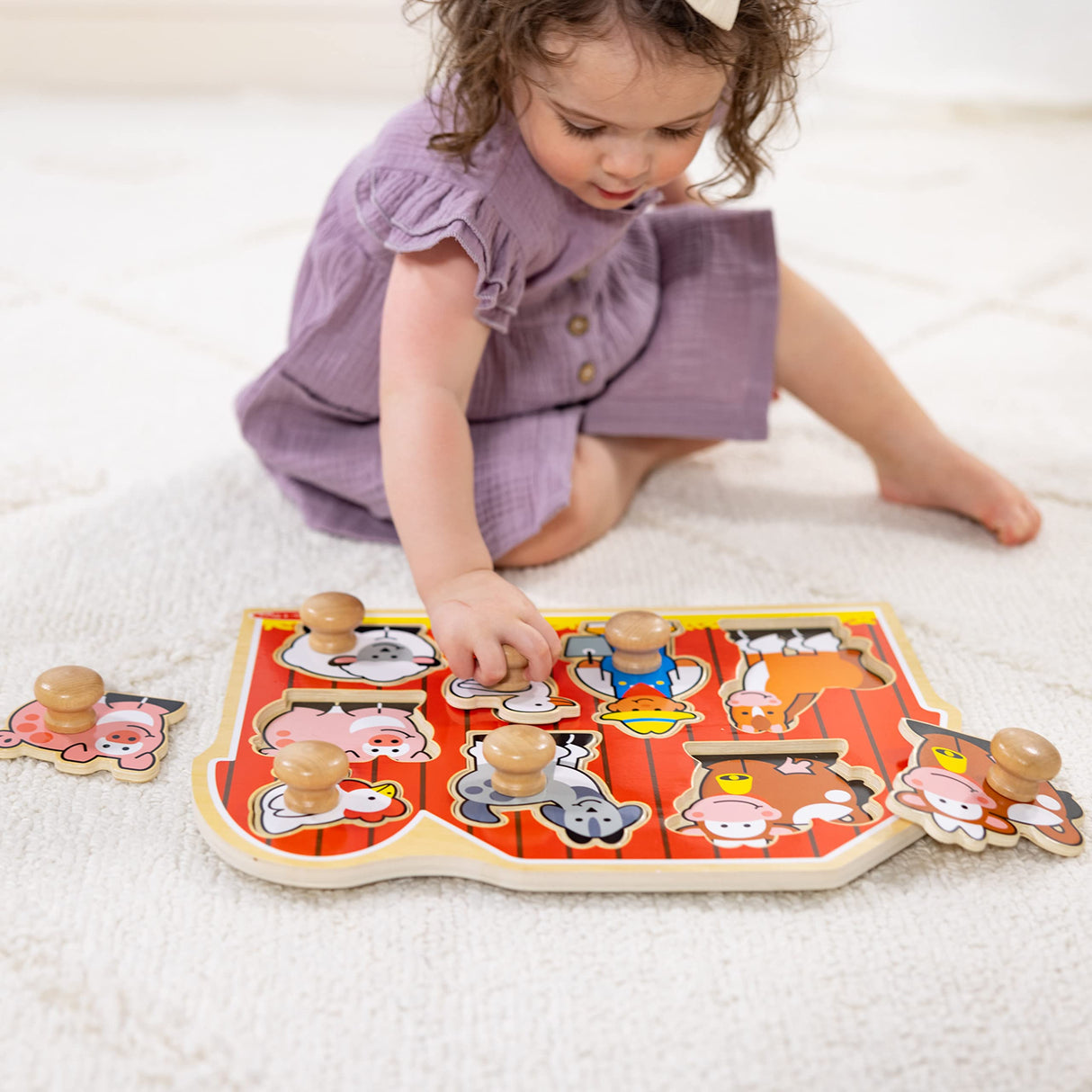 Melissa & Doug Farm Animals Jumbo Knob Wooden Puzzle - Wooden Peg Chunky Baby Puzzle, Preschoool Learning, Knob Puzzle Board For Toddlers Ages 1+ Melissa & Doug