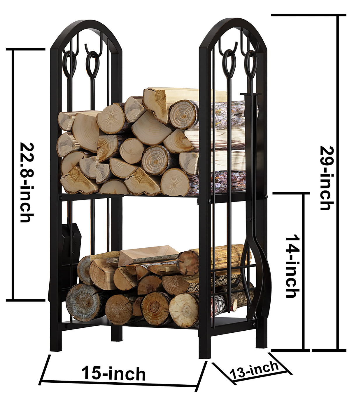Fire Beauty Fireplace Firewood Log Rack 5-Piece Storage Logs Holder with Tools Set with 4 Tools Set Fireside Holders Wood Lumber Storage Stacking Fire Beauty