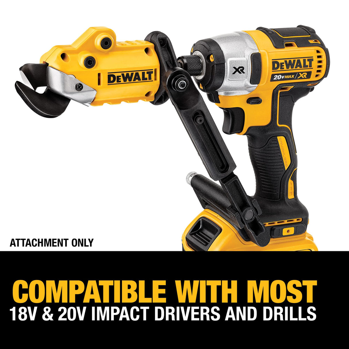 DEWALT Metal Shear/Cutter Drill Attachment, Impact Ready, 360 Degree Pivoting Head, Cuts 18GA Material (DWASHRIR) DEWALT