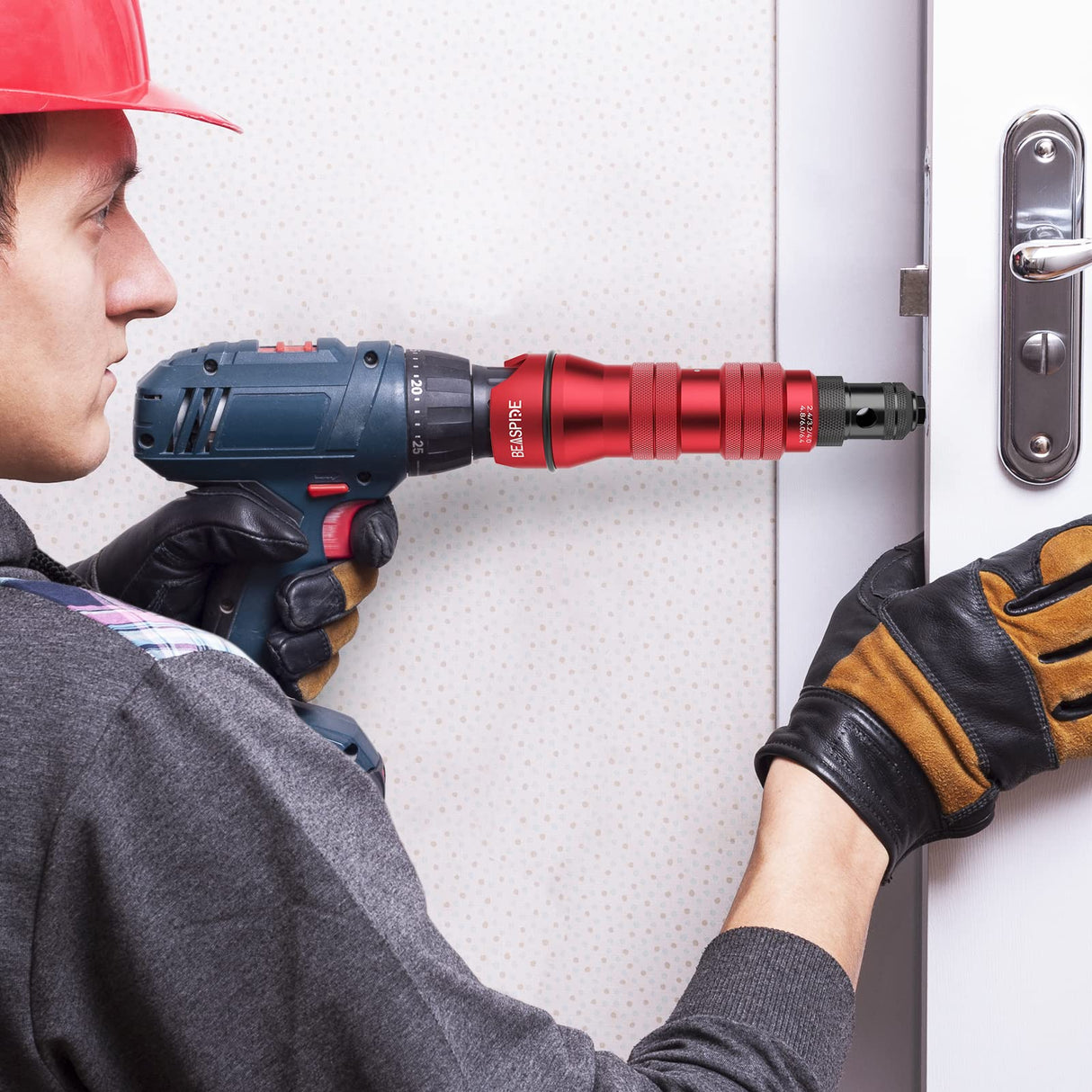 Beaspire Cordless Rivet Gun Adapter - Electric Rivet Drill Adapter Kit 2.4mm-6.4mm, Rivet Gun Kit with 6 Interchangeable Rivet Heads and 30 Blind Beaspire