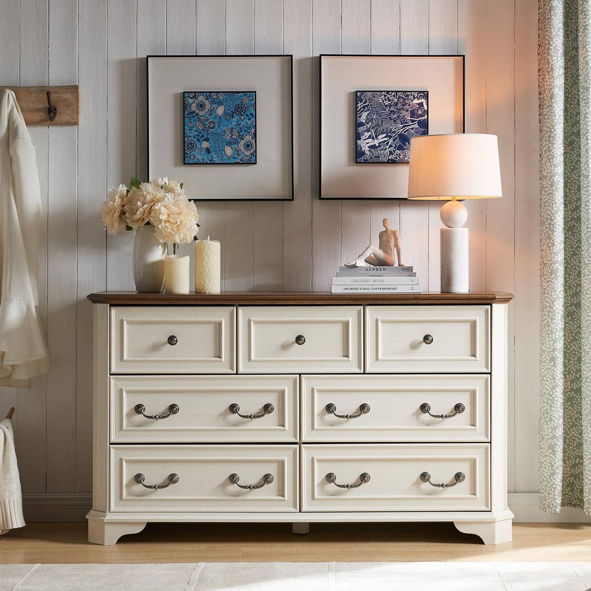 T4TREAM Farmhouse 7 Drawers Dresser Chests for Bedroom, Wood Rustic Tall Chest of Drawers, Dressers Organizer for Bedroom, Living Room, Hallway, T4TREAM