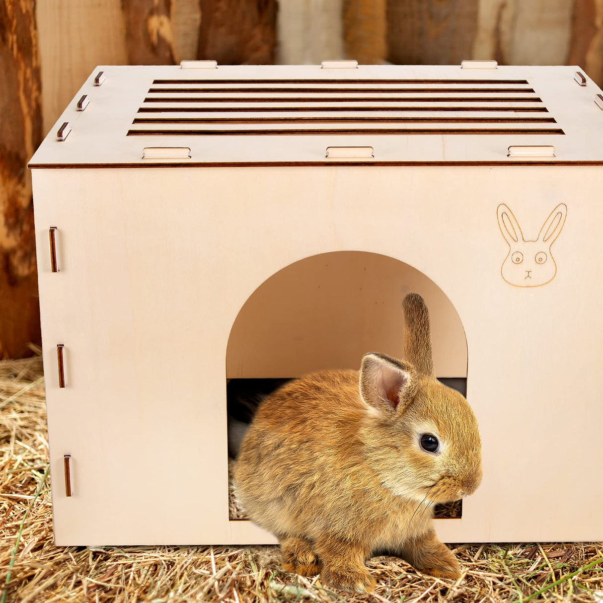 Woiworco Wooden Rabbit Hideout Castle, Rabbit Houses and Hideouts, Wooden Rabbit Bunny Hideout for Indoor Bunnies Chinchilla, Hamsters and Guinea Woiworco