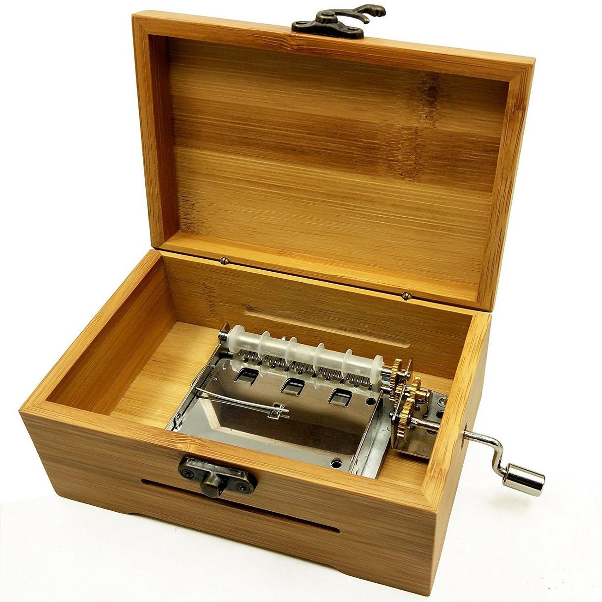 Wingostore 30 Notes Hand Crank Music Box Movement with Copper Gear DIY Make Your Music Tool Kit (With Bamboo Box) Wingostore