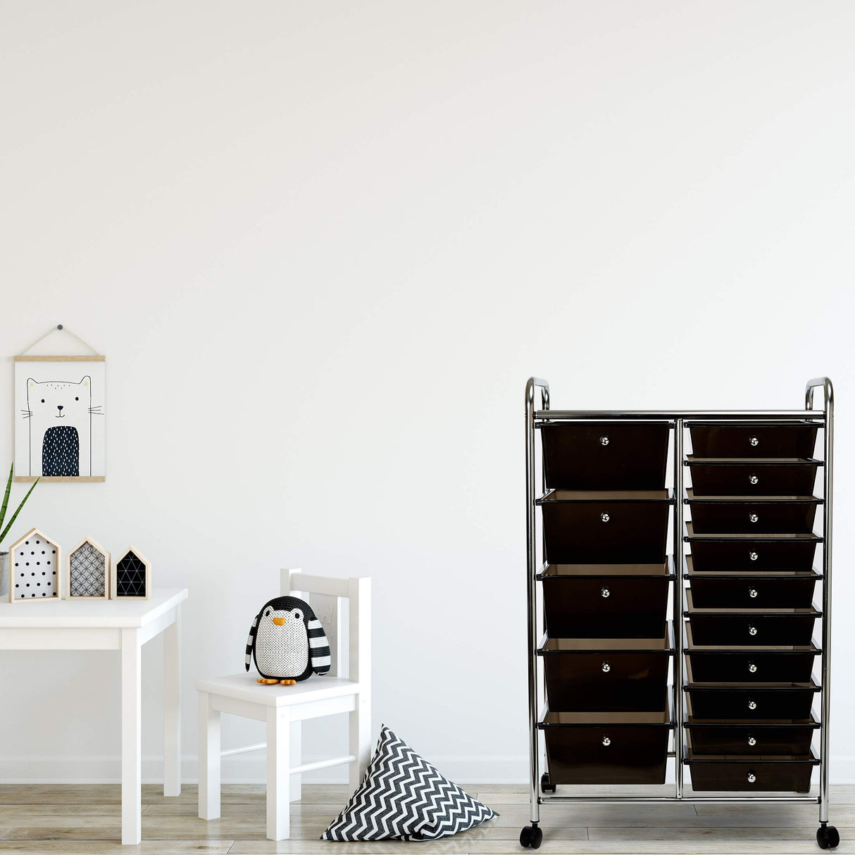 Seville Classics Rolling Utility Organizer Storage Cart for Home Office, School, Classroom, Scrapbook, Hobby, Craft, 15 Drawer, Black Seville Classics