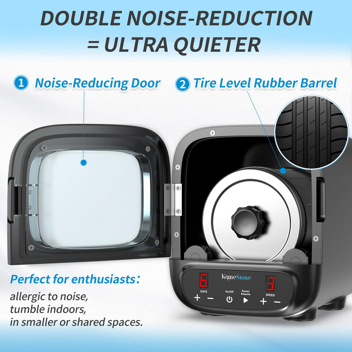 KomeStone K2 Elite Professional Rock Tumbler Kit, Ultra Quiet & Cutting Edge Brushless Motor Rock Polisher for Adults & Rock Collector, KomeStone