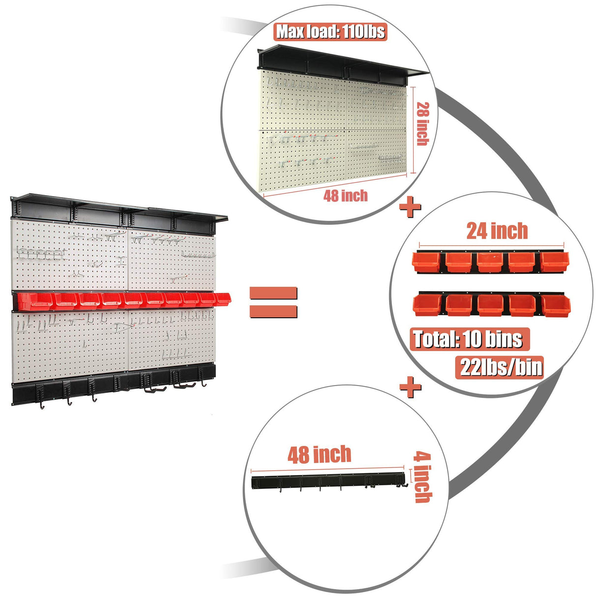 Ultrawall Pegboard Wall Organizer, 48X 36 inch for Garage Storage with Hooks, Storage Bins, Tool Panel Organizer Ultrawall