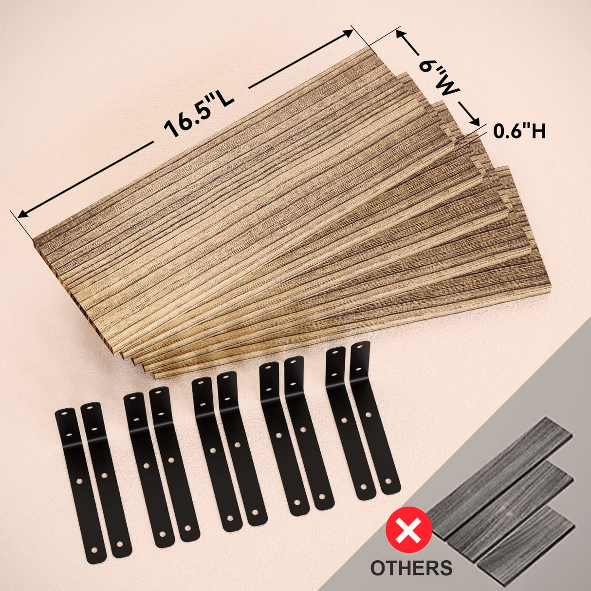 RICHER HOUSE Rustic Wood Shelves Set of 5, Farmhouse Style Floating Shelf for Wall Décor, Hanging Shelves forBathroom, Bedroom, Storage, Kitchen, RICHER HOUSE