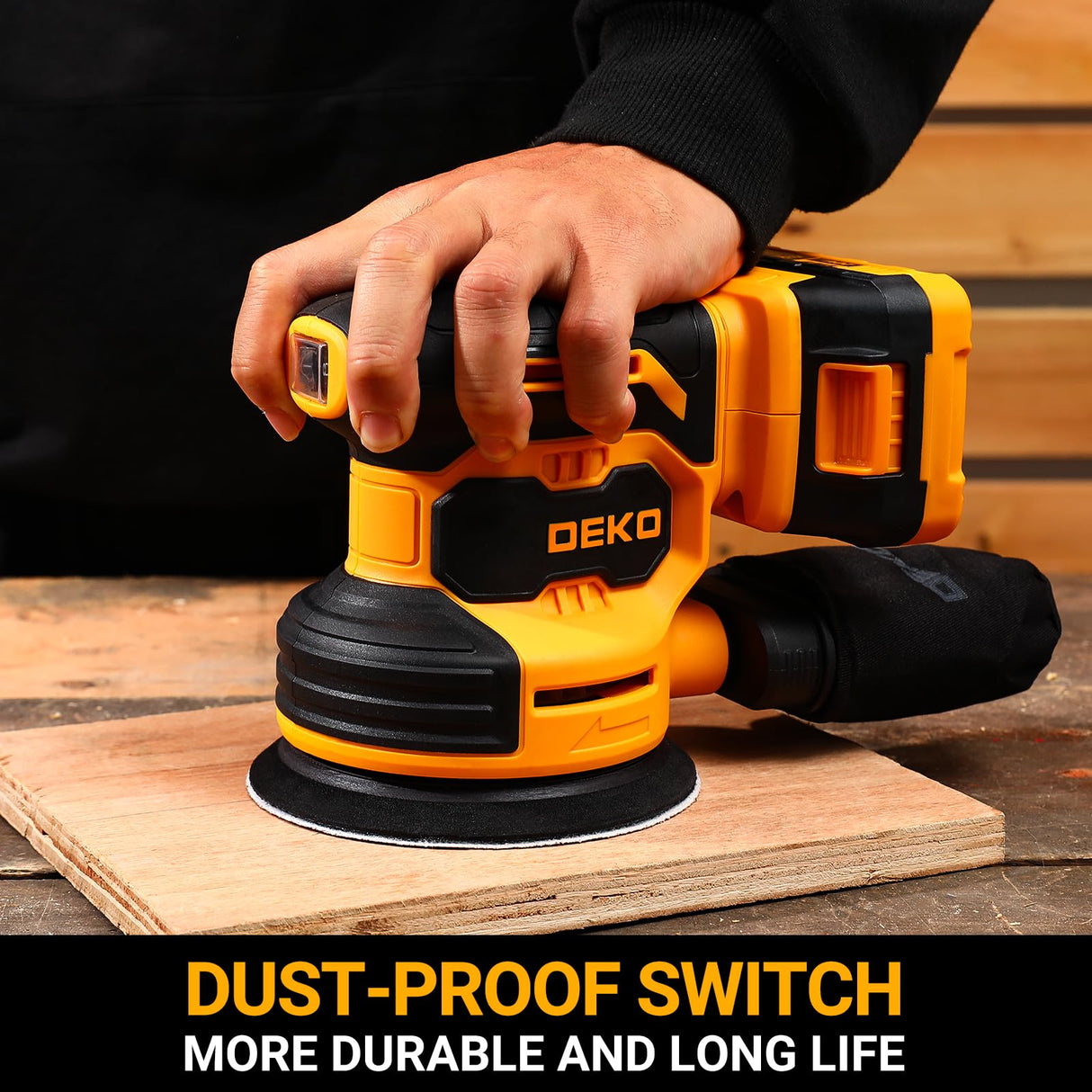 DEKOPRO 20V Orbital Sander Cordless Power Sander Tool with Battery and Charger Electric Hand Sanders Tools for Wood, Dust Bag, Vacuum Blower DEKOPRO