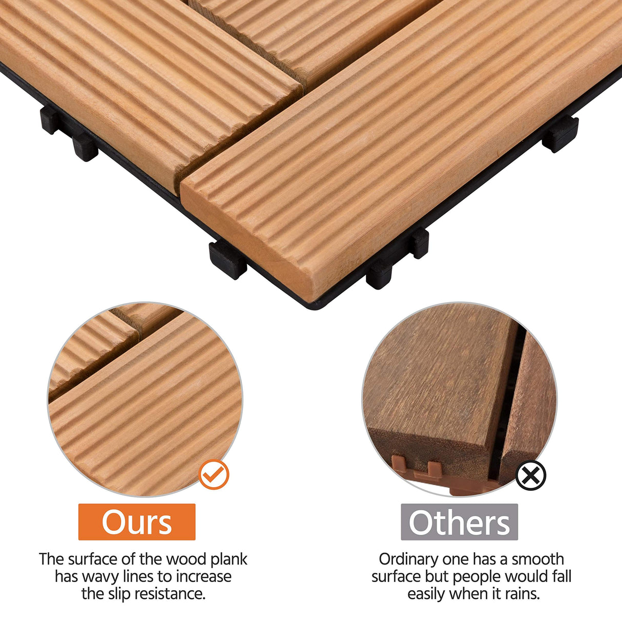 Yaheetech 27PCS Natural Wood Deck Tiles Interlocking Patio Deck Tiles Solid Wood and Plastic Indoor&Outdoor 12 x 12in Yaheetech