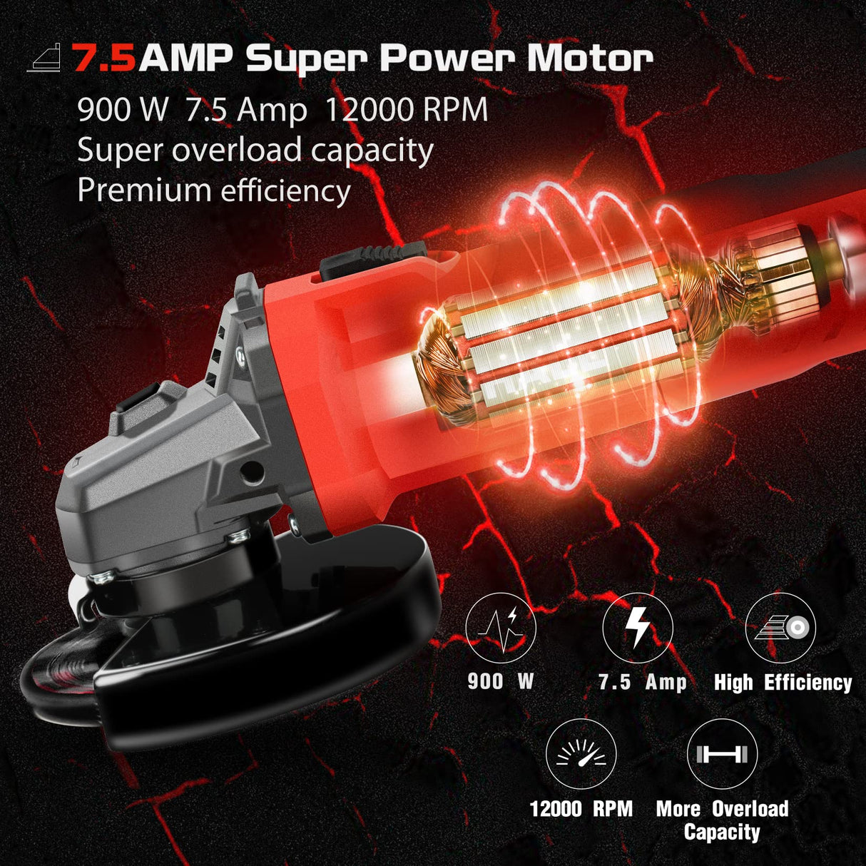 7.5Amp 4-1/2 Inch 12000 RPM Angle Grinder with 2 Guards, 3 Cutting Wheels, 3 Discs, Non-Slip Handle and Carbon Brush for Metal and Wood SHALL