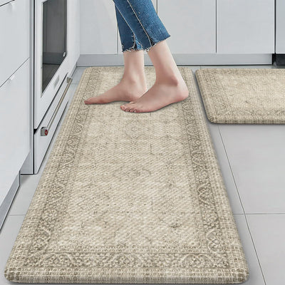 KIMODE Farmhouse Anti Fatigue Kitchen Mat,Vintage Brown Kitchen Rugs Sets of 2,Non Slip Waterproof Kitchen Floor Mats,Ergonomic Cushioned Comfort