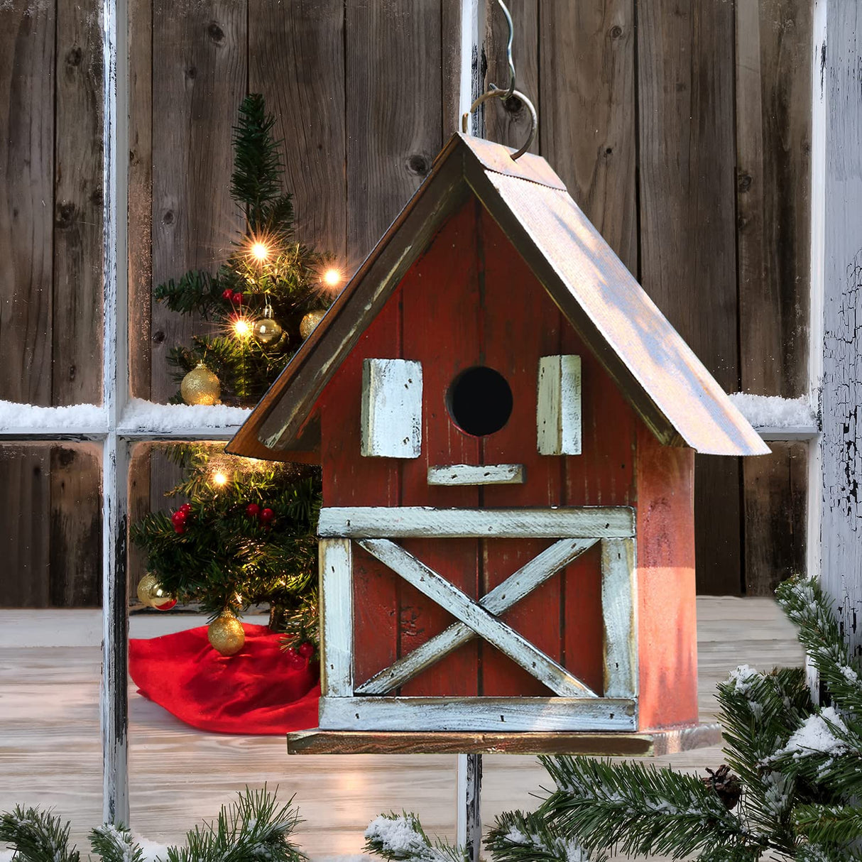Topadorn Hanging Bird House Outdoor Garden Decorative Wooden Birdhouse Topadorn