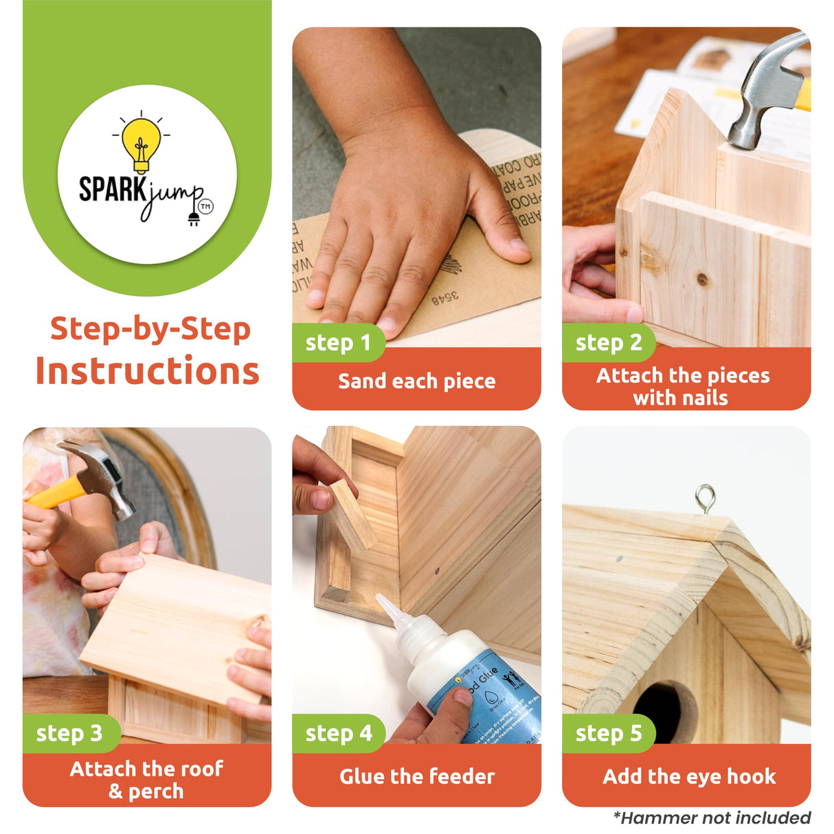 SparkJump Jr Bird House Kit | DIY Birdhouse Kits Made of Cedar Wood for Outdoors | Birdhouse Kits for Kids and Adults with Paint | Bird House Making SparkJump