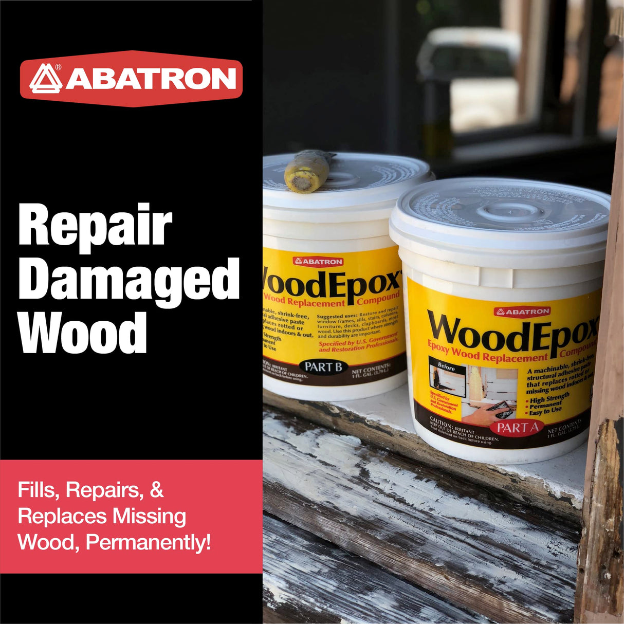 Abatron WoodEpox Kit - 2 Quart - 2-Part Structural Epoxy Adhesive Filler - Wood Filler Putty Abatron