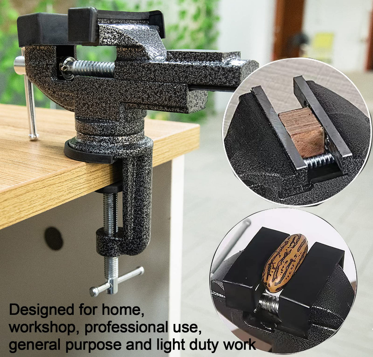 Universal Table Vise 3 Inch, Home Vise Clamp-on Portable Bench Clamp, 360° Swivel Base Clamps Fixed Tool for Woodworking, Handcraft Creations, CMOOD
