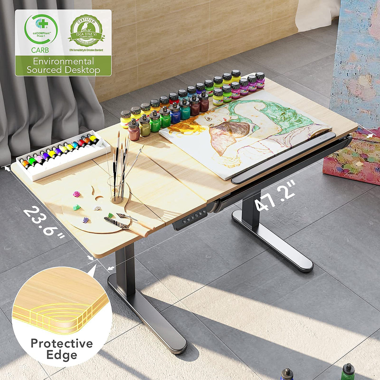 FLEXISPOT Comhar Adjustable Drafting Table, Electric Standing Desk with Storage Drawers for Writing Drawing Crafting Working, 47.2" W x 23.6" D Angle FLEXISPOT