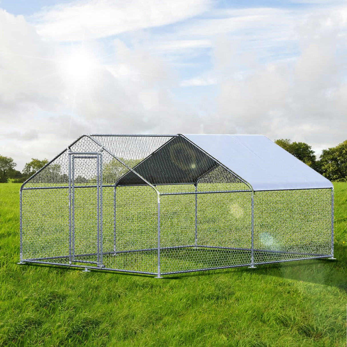 Chicken Coop Large Metal Chicken House Chicken Pen Outdoor for More Than Chickens Poultry Cage with Waterproof Cover for Rabbits Duck Walk-in Chicken CHIKENCOOP