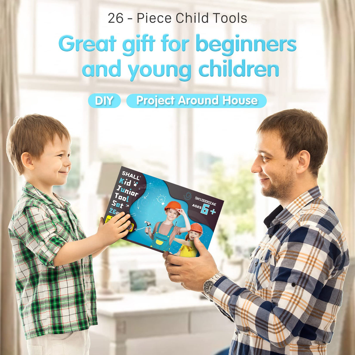 SHALL 26-Piece Kids Size Tool Set, Real Tools Kit for Kids with 12" Tool Bag, Safety Certified Children Learning Tool Set with Hand Tools for Boys & SHALL