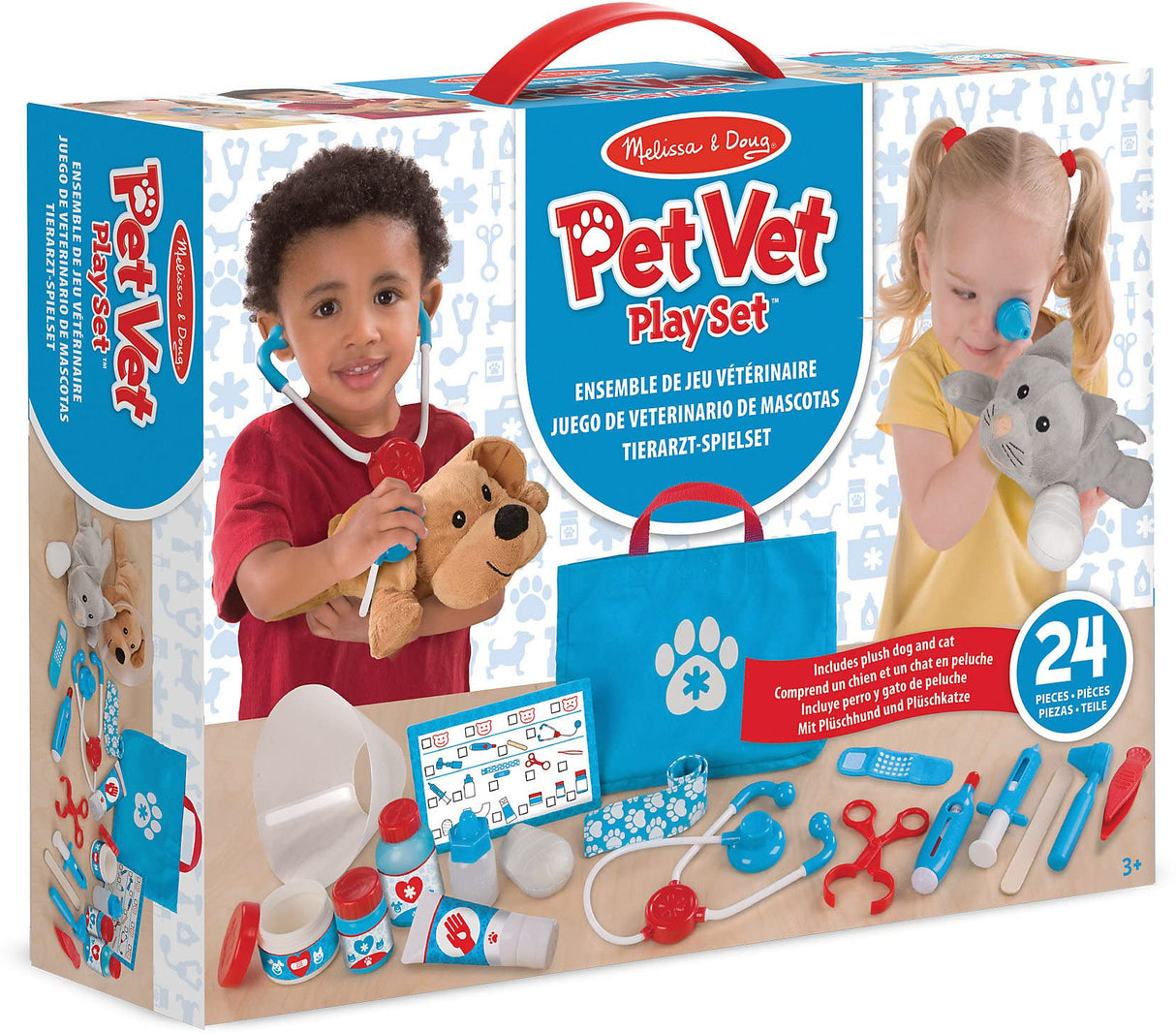 Melissa & Doug Examine and Treat Pet Vet Play Set (24 pcs) - Kids Veterinary Play Set, Veterinarian Kit For Kids, STEAM Toy, Pretend Play Doctor Set Melissa & Doug