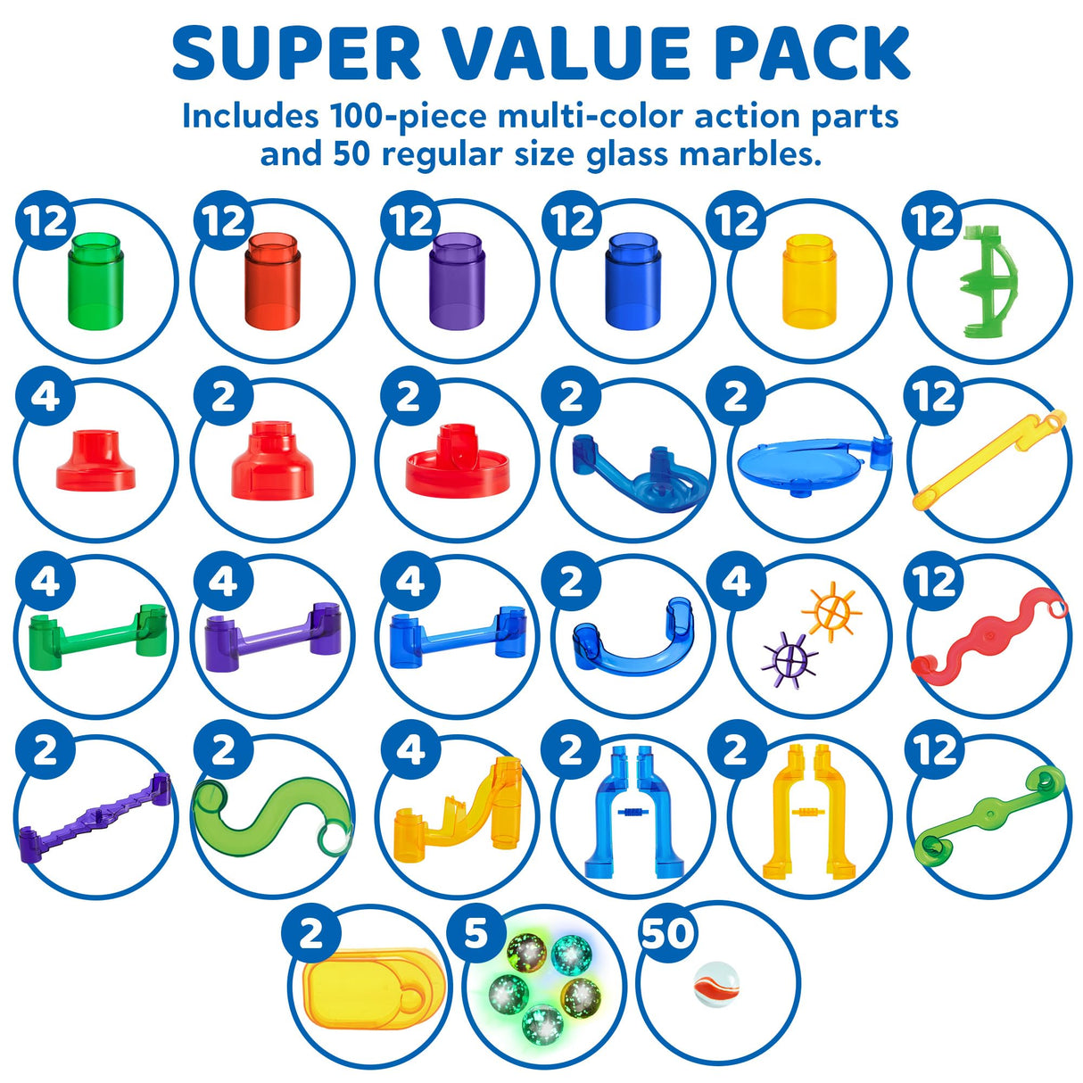 JOYIN 170Pcs Marble Run Premium Toy Set, Construction Building Blocks Toys, STEM Educational Building Block Toy(120 Plastic Pieces + 50 Glass JOYIN