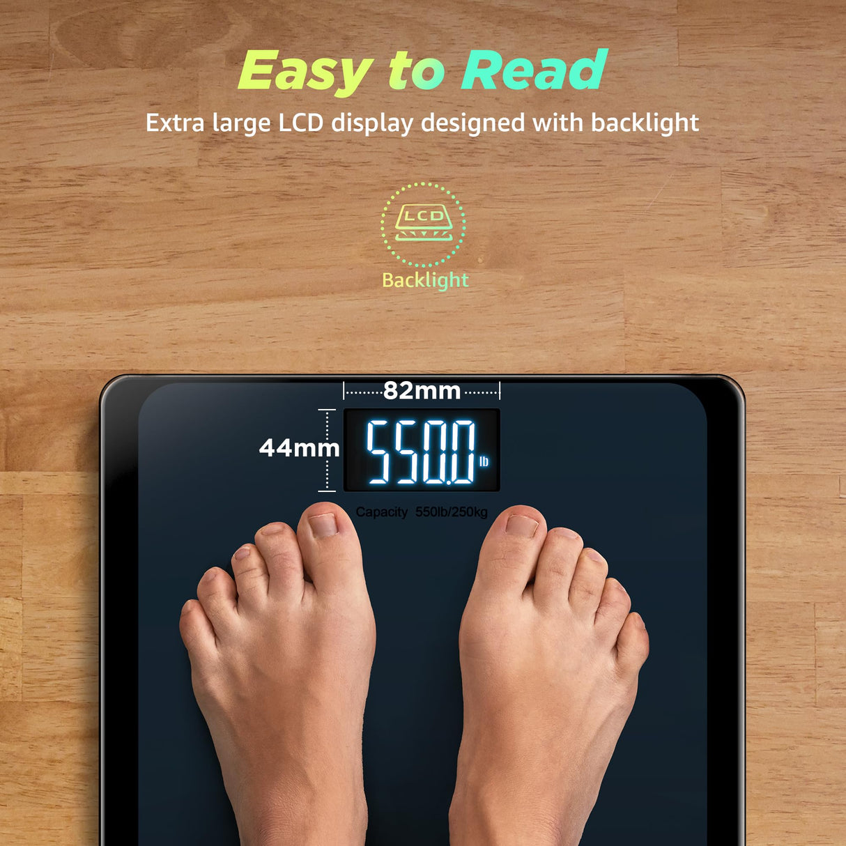 RunSTAR 550lb Bathroom Digital Scale for Body Weight with Ultra-Wide Platform and Large LCD Display, Accurate High Precision Scale with Extra-High runstar